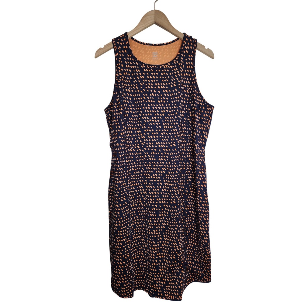 Title Nine Buttah Dress Women Large Blue Orange Polka Dot Sleeveless Activewear